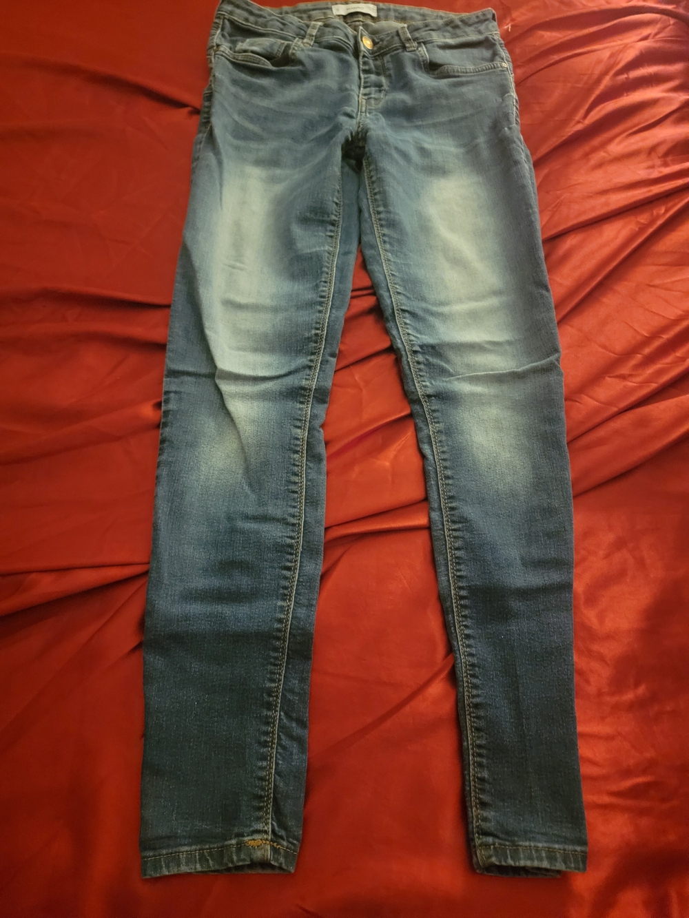 Mango Blue Women's Skinny Jeans with Faded Detailing